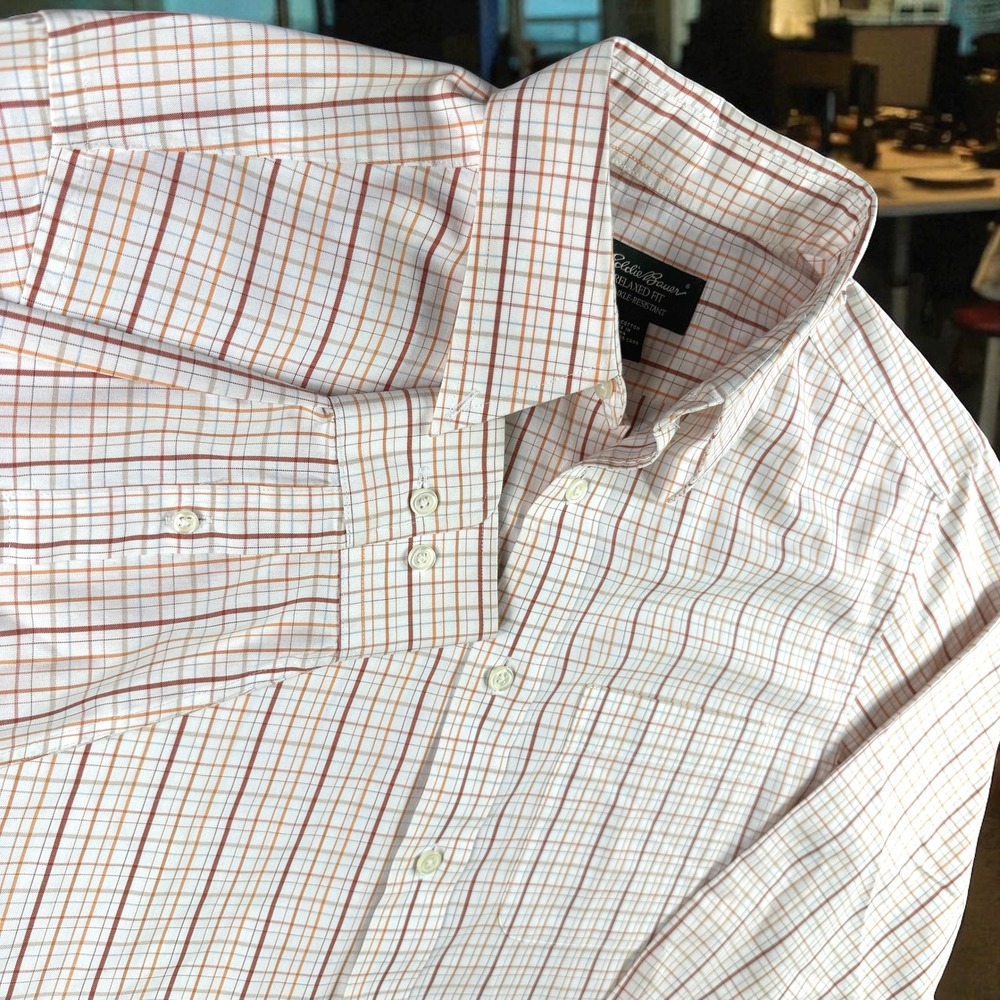 Eddie Bauer Shirt Men S Relaxed Fit‎ Wrinkle Resistant Plaid Button Down Career
